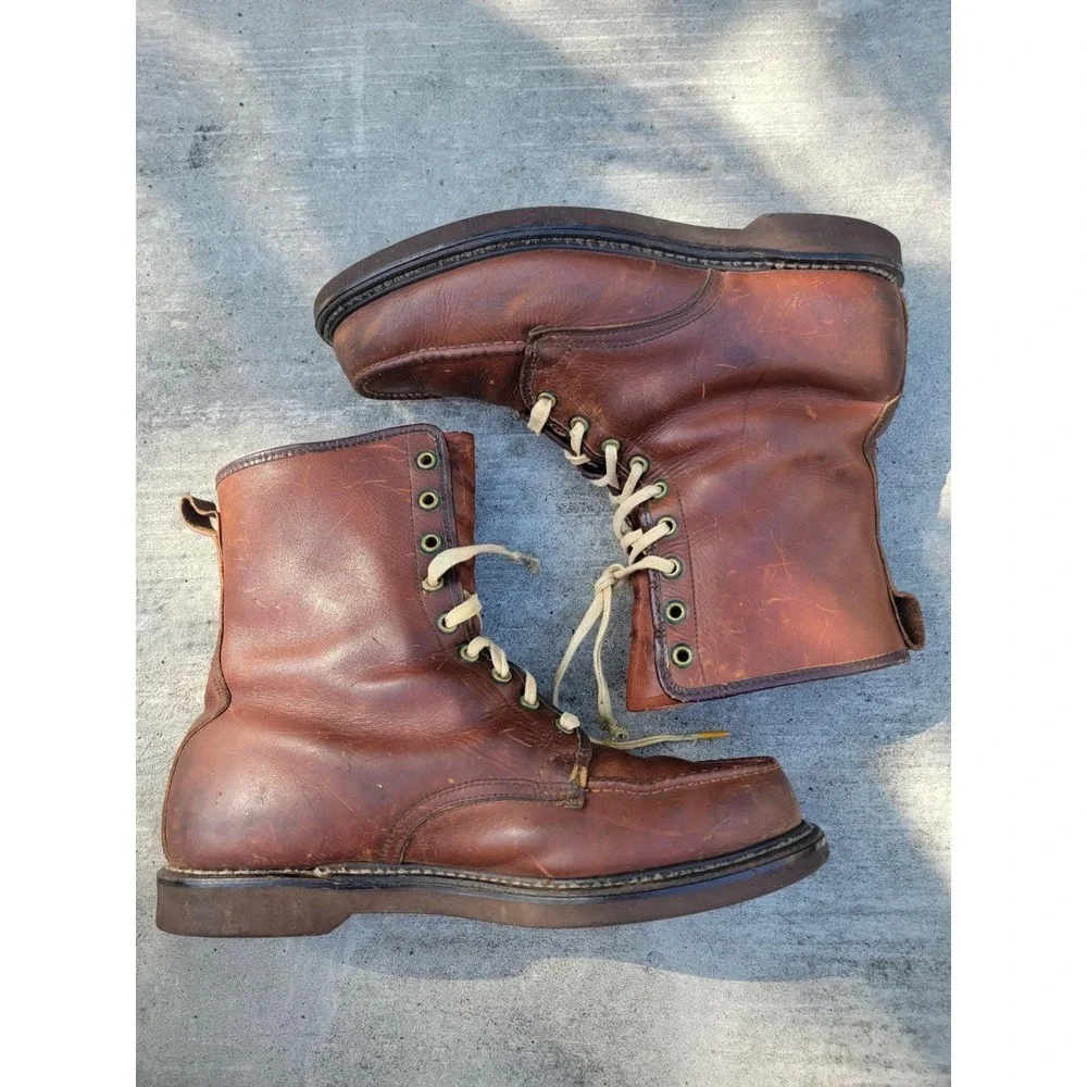 VTG 1960s Cushioned Gold Bond Work Boots Leather‎ Moc Toe Hunting Mens Size 10.5